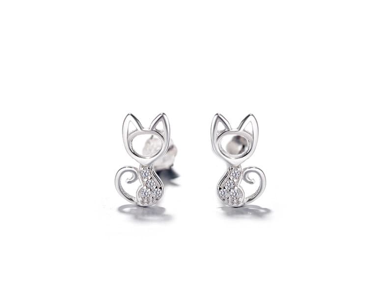 Sterling Silver Crystal Cat Studs - Image 1