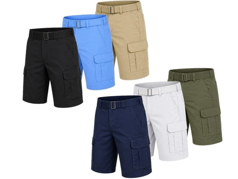 {3PK} Men’s Belted Cargo Pocket Shorts - Image 1
