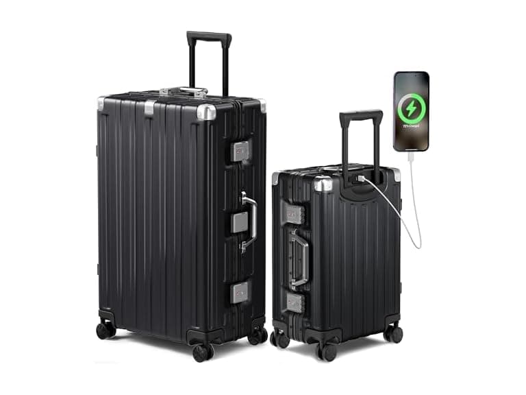 Krute Luggage Sets 2 Pieces Aluminum Frame Suitcase With Spinner Wheels 20 28 Inch Hardside No Zipper PC Luggages with USB Charger (Open Box) - Image 1