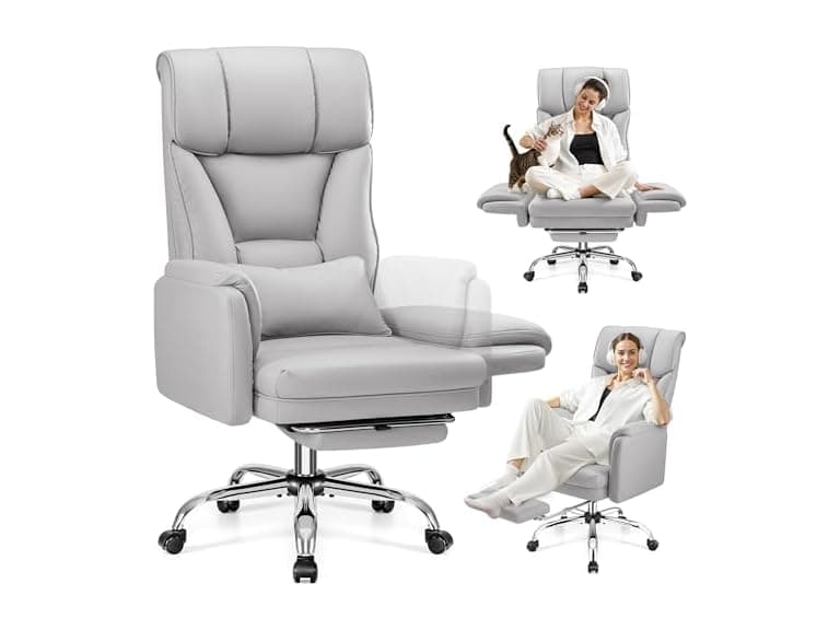 Big and Tall Office Chair, 400LBS Wide Leather Gaming Chair, High Back Executive Chair, Reversible Armrest for Pets 135° Reclining Cross Legged Desk Chair with Lumbar Support Footrest(Silver Gray) (Open Box) - Image 1