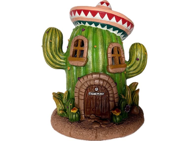 7.5" Resin Solar LED Cactus House - Image 1