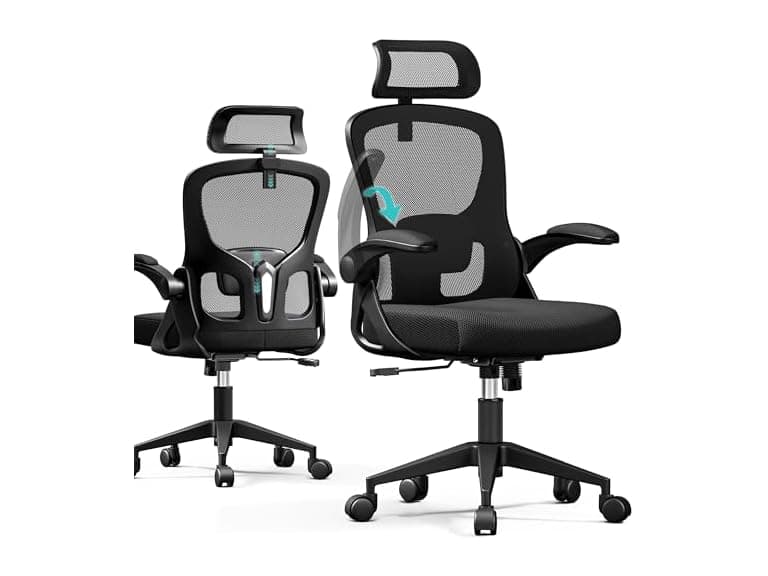 FINATI Ergonomic Office Chair, Mesh Desk Chair with Adjustable Headrest & Lumbar Support, Rolling Computer Chair with Flip-up Armrests, Comfy Swivel Home Office Chair for Long Hours - Black (Open Box) - Image 1