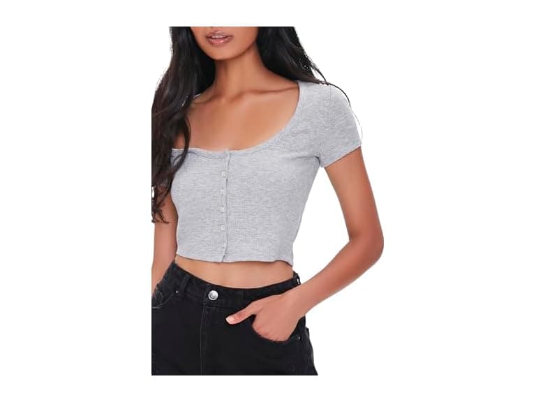 Forever 21 Button-front Crop Top - Image 1