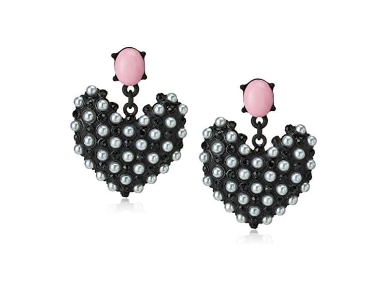 Betsey Johnson Faux Pearl Heart Drop Earrings - Image 1