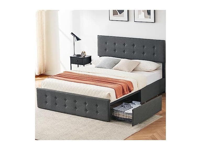 IDEALHOUSE Queen Bed, 4 Drawers, Grey - Image 1