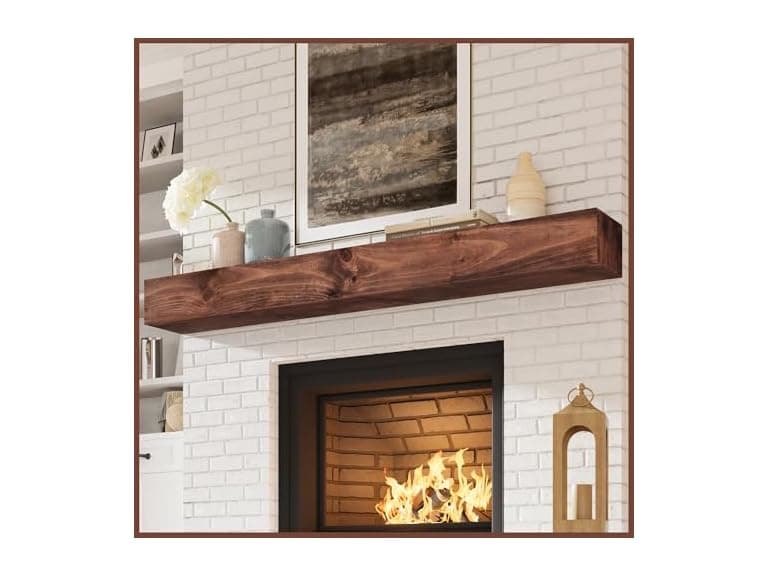 Eshoma Fireplace Mantel, 72 Inch Handcrafted Wood Mantles for Over Fireplace, Wall Mounted Fireplace Mantel Shelf, Floating Mantel Shelf for Living Room Decor, Walnut (Open Box) - Image 1
