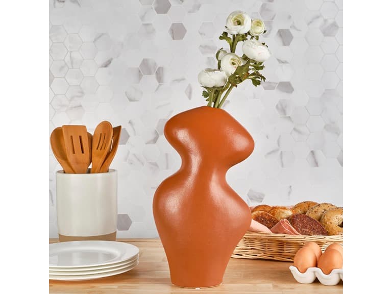 Elements Textured Wave Terracotta Ceramic Vase - Image 1