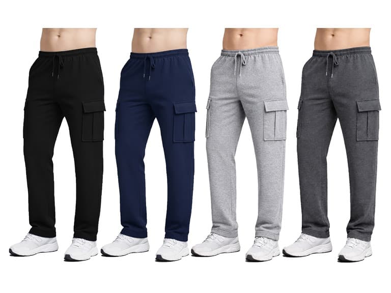 3Pk Asst Mens Fleece Open Bottom Pants - Image 1