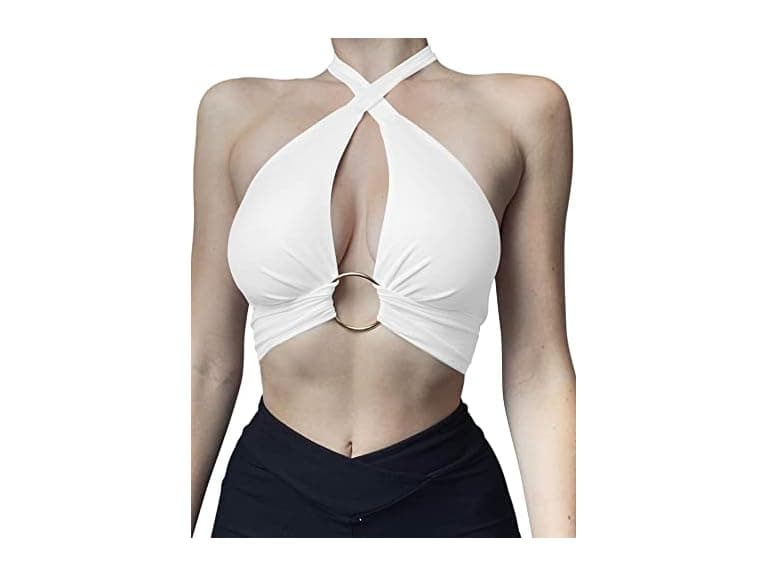 Mizoci Women (S) Sexy Halter Criss Cross Ring Top - Image 1