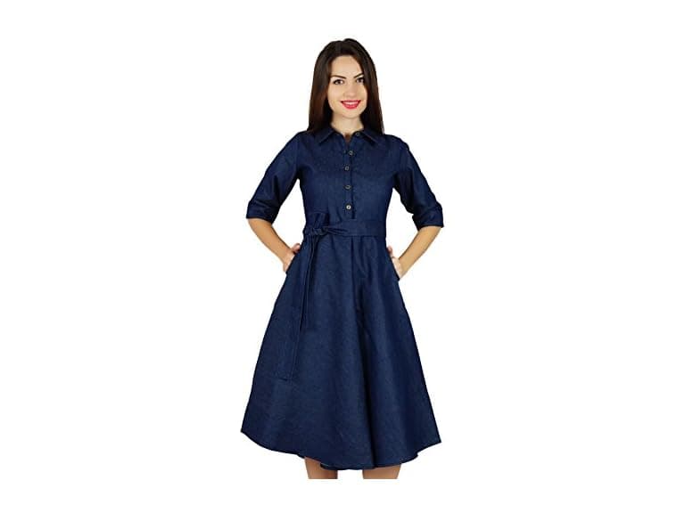 Bimba Women (10) Shirt Pockets Sleeve Casual Dress - Image 1