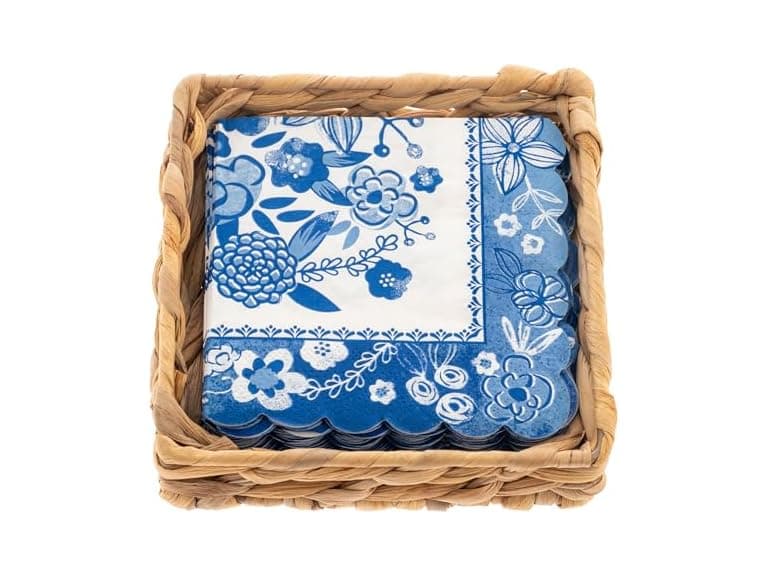 Woven Cocktail Napkin Holder for Table & Kitchen Blue and White - Image 1