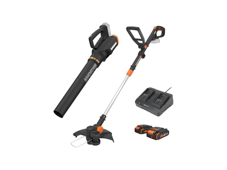 Worx 20V 12" Cordless String Trimmer & Leaf Blower Combo, 2 Batteries & Charger - Image 1