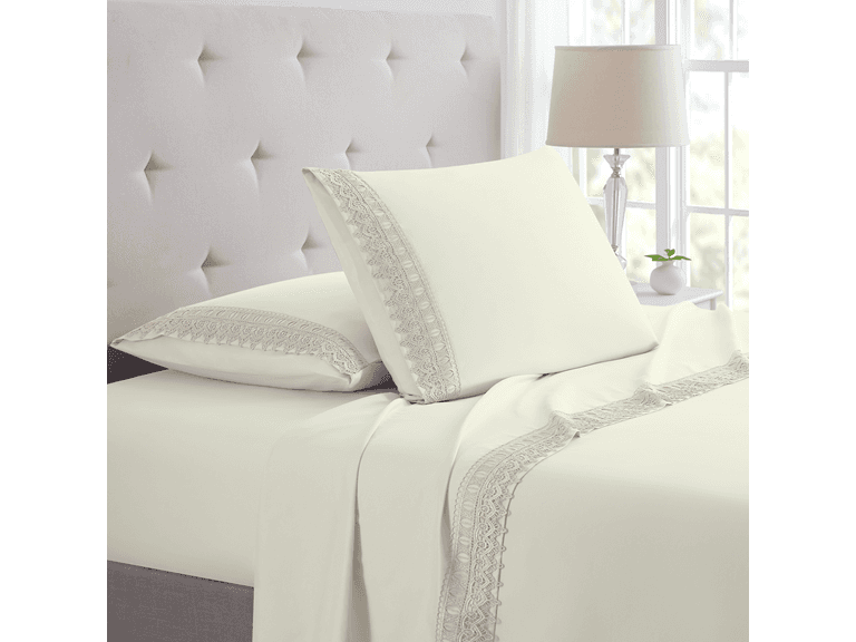 Lace Crochet 4 Piece Rayon From Bamboo Sheet Set - Image 1