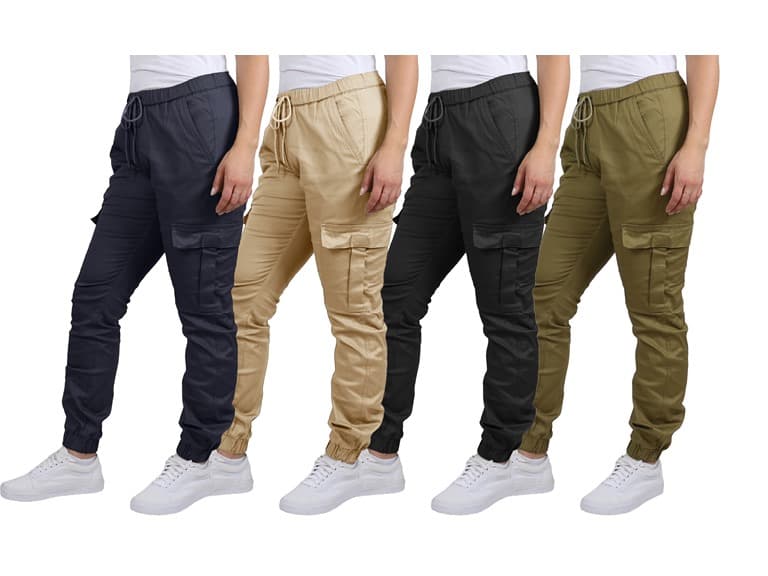 3Pk Asst Womens Stretch Cargo Joggers - Image 1