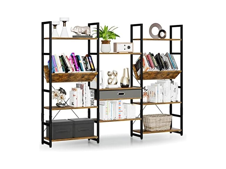 NUMENN Triple Wide 4-Tier Bookcase Brown - Image 1