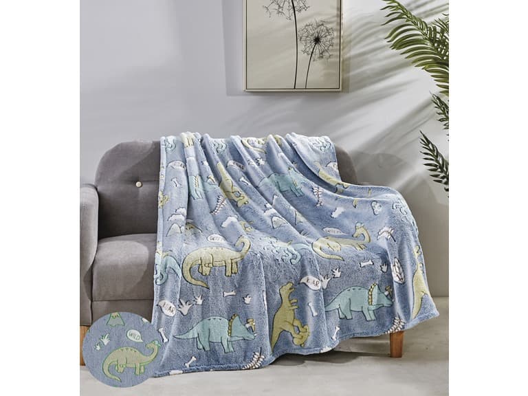 2Pk Glow In The Dark Throw Blue Dino Friends - Image 1