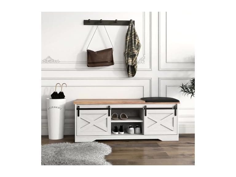 dainslef 2-Tier Entryway Shoe Bench White - Image 1