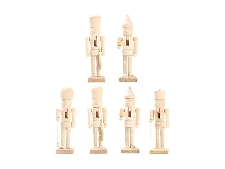 ABOOFAN 6Pcs Christmas Wooden Unfinished Nutcracker Figurines - Image 1