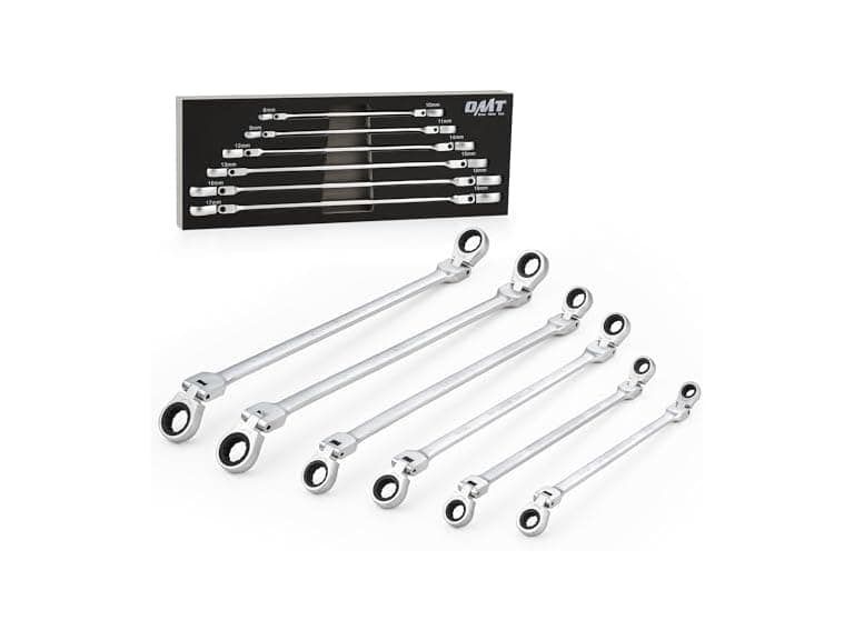 OMT 6Pc Metric Extra Long Flex-Head Ratcheting Wrench Set