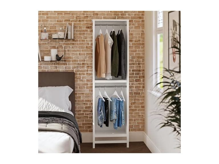 Systembuild Evolution Luxe 2-Shelf Double Clothing Rod Closet Tower, Ivory Oak - Image 1