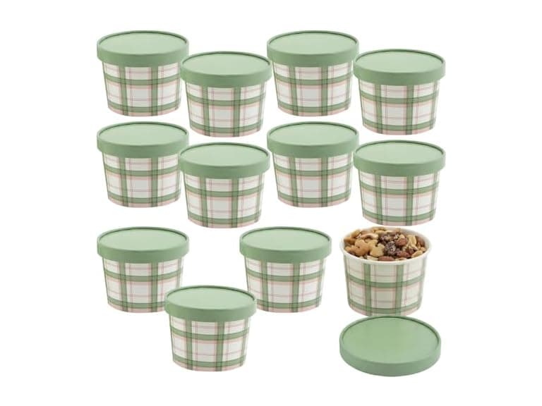 Fun Express 4" x 3" Pink & Sage Plaid Paper Bowls - Image 1