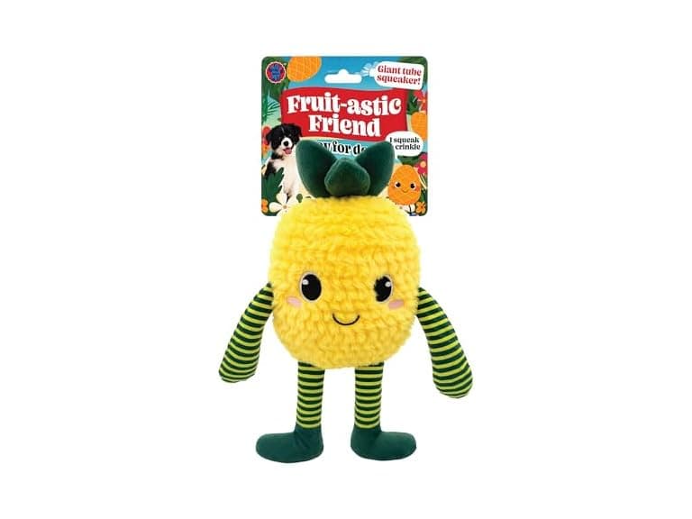 Bow Wow Pet Squeaky Plush Dog Toy with Crinkle, Pineapple - Image 1