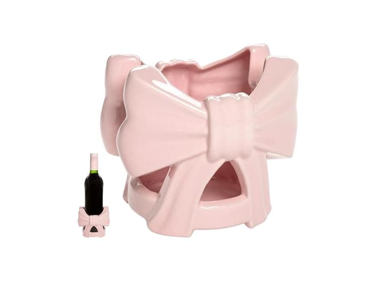 Paris Hilton Ceramic Wine Bottle Holder, Bow Design, One Size, Pink - Image 1