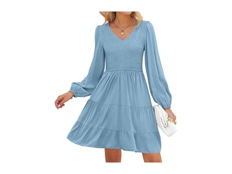 Zesica Women (M) Fall Casual Long Sleeve V Dress - Image 1