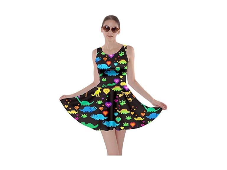 CowCow Women (XL) Game Dino Dinosaur Skater Dress - Image 1