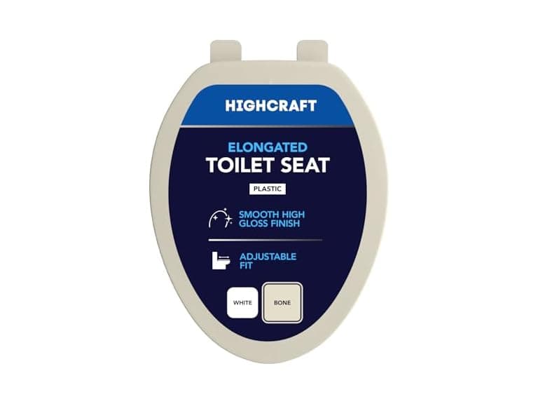 Highcraft B1TSPE Elongated Plastic Toilet Seat, Bone - Image 1