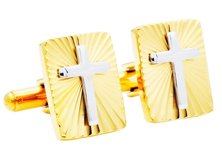 2 Tone Gold Cross Cufflinks - Image 1