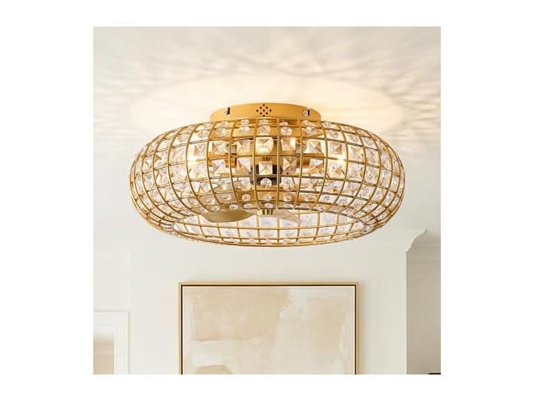 Parrot Uncle 19.7 Inch Gold Crystal Fandelier Ceiling Fan - Image 1