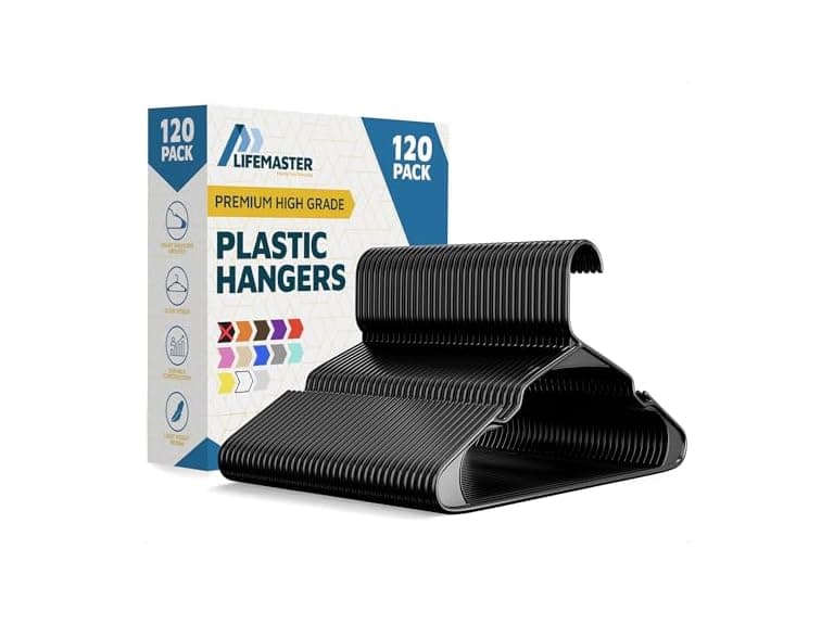 Lifemaster Plastic Clothes Hanger Set - 120 Pieces Black  - Image 1