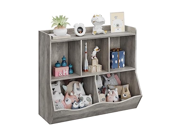 GAOMON Kids Toy Bookshelf Storage, Grey - Image 1
