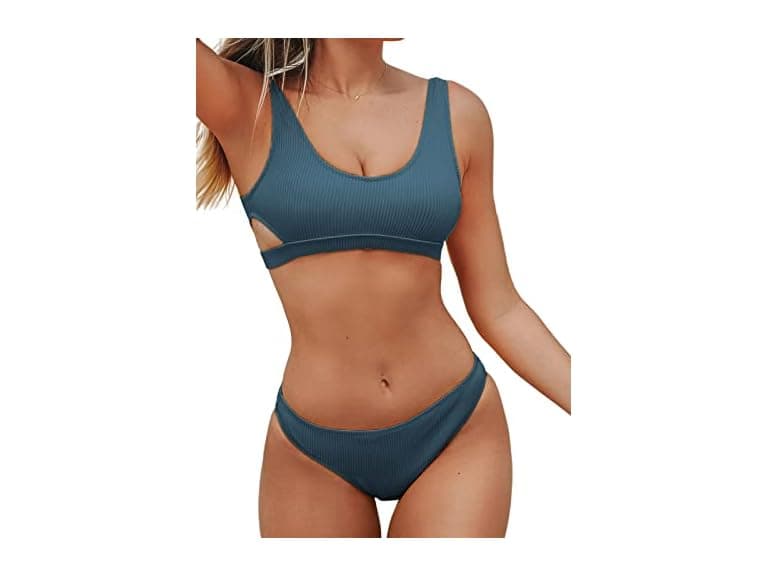 CUPSHE Two Piece Ribbed Cutout Swimsuit - Image 1
