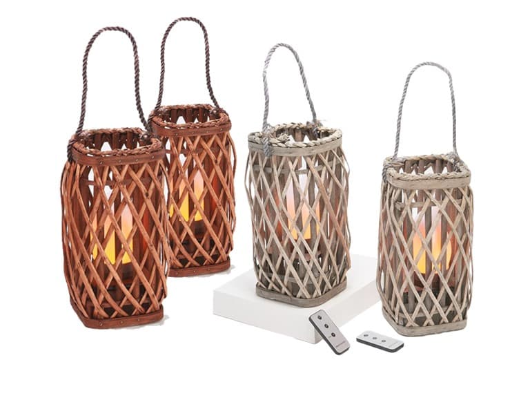 Barbara King Set of 2 12" Square Wicker Lanterns - Image 1