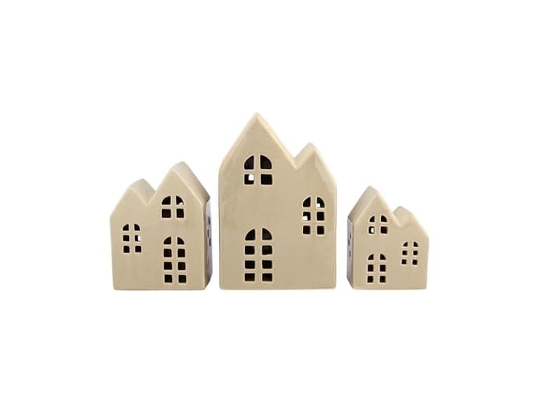3-Piece Ceramic House Holiday Décor Set - Image 1