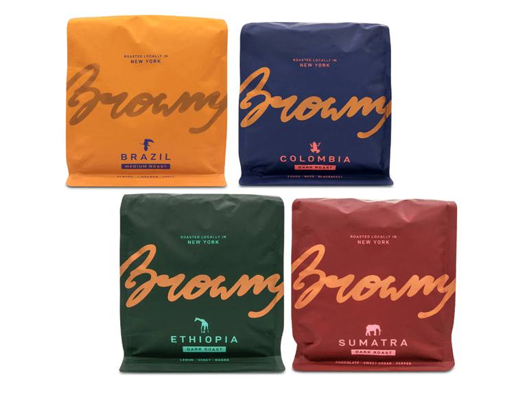 4-Pk Browny Whole Bean Coffee Dk or Med Variety