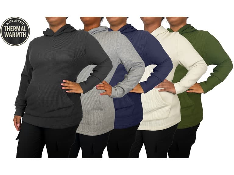 3Pk Womens Waffle-Knit Pullover Hoodie - Image 1