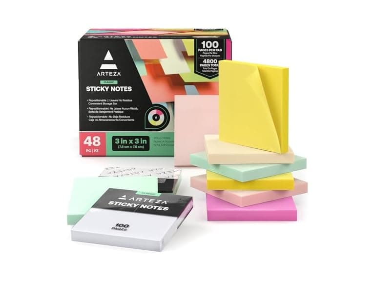 ARTEZA Sticky Notes 3x3 inches, 48 Sticky Pads - Image 1