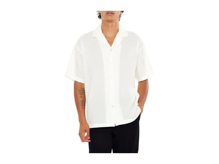 Forever 21  (L) Textured Rayon Cuban Collar Shirt - Image 1