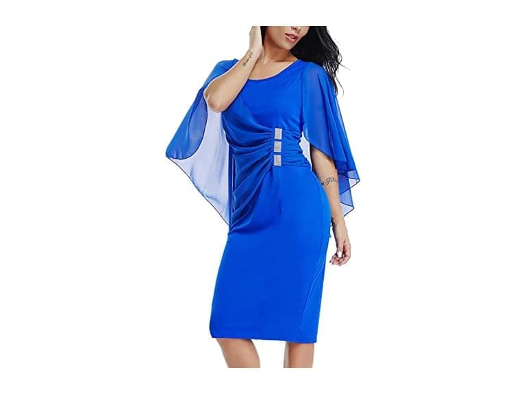 Lalagen Women (3XL) Chiffon Ruffle Cape Dress - Image 1