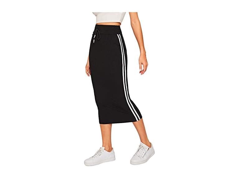 Wdirara Women (M) Casual Side Rib-Knit Waist Skirt - Image 1