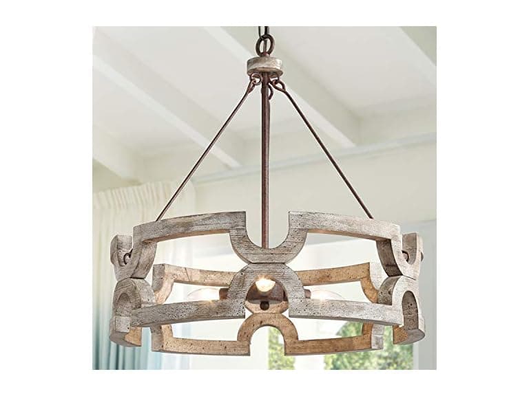 KSANA Farmhouse Chandelier, Wood Drum Ch - Image 1