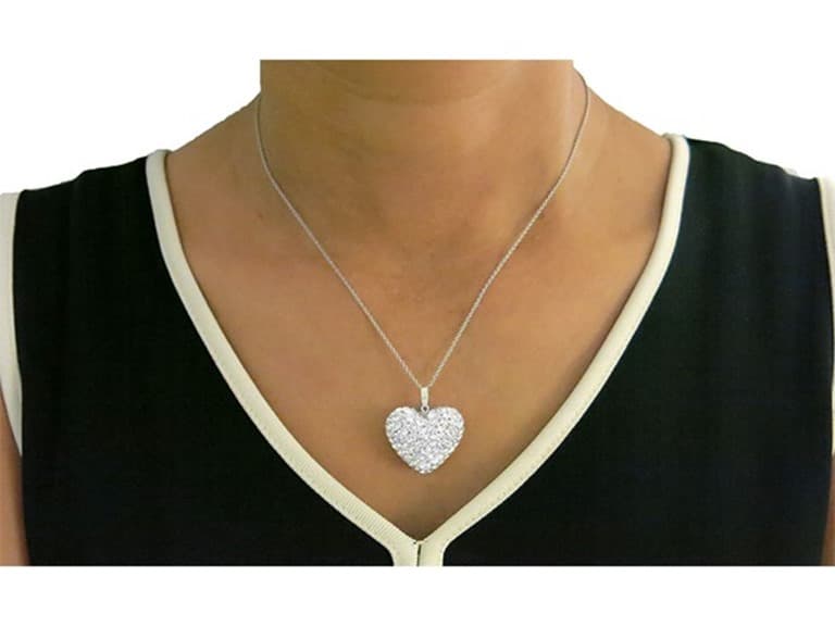 Silver Puffed Crystal Heart Necklace - Image 1