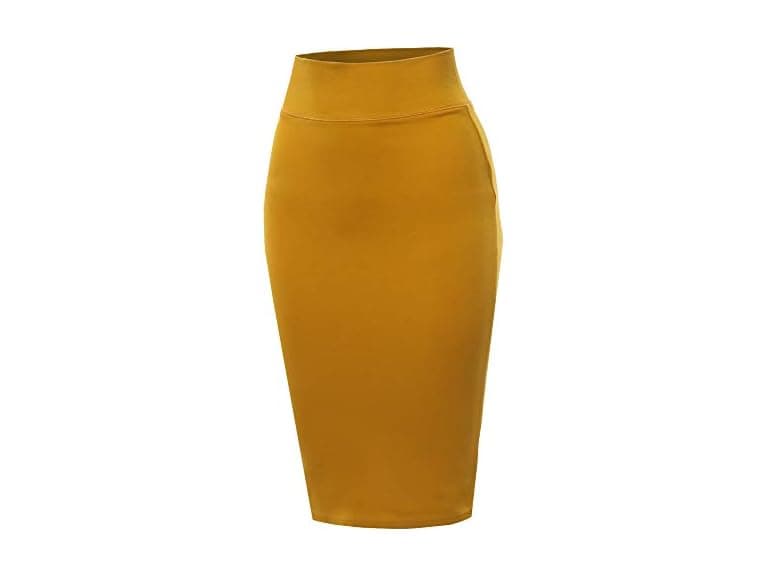 A2Y Women (M) Solid Ponte Knee Length Slit Skirt - Image 1
