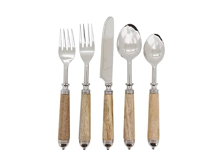 Natural Bark Wood Style Handle Place Setting Flatware (Set of 5) - Image 1