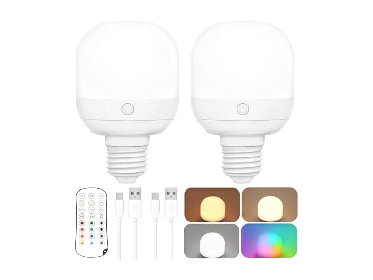 Yochoice 2-Pk Rechargeable Battery Operated Light Bulb