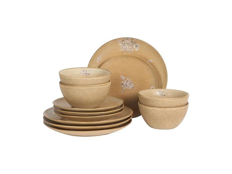 Gibson Elite Valencia Bloom 12 Piece Plates and Bowls Dinnerware Set  - Image 1