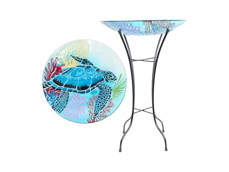 Alpine Glass Turtle Birdbath 26" Blue - Image 1